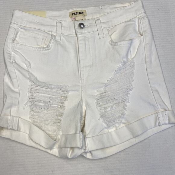 NWT L’agence balboa double roll white denim shorts SIZE 25 (b18) - Picture 3 of 6